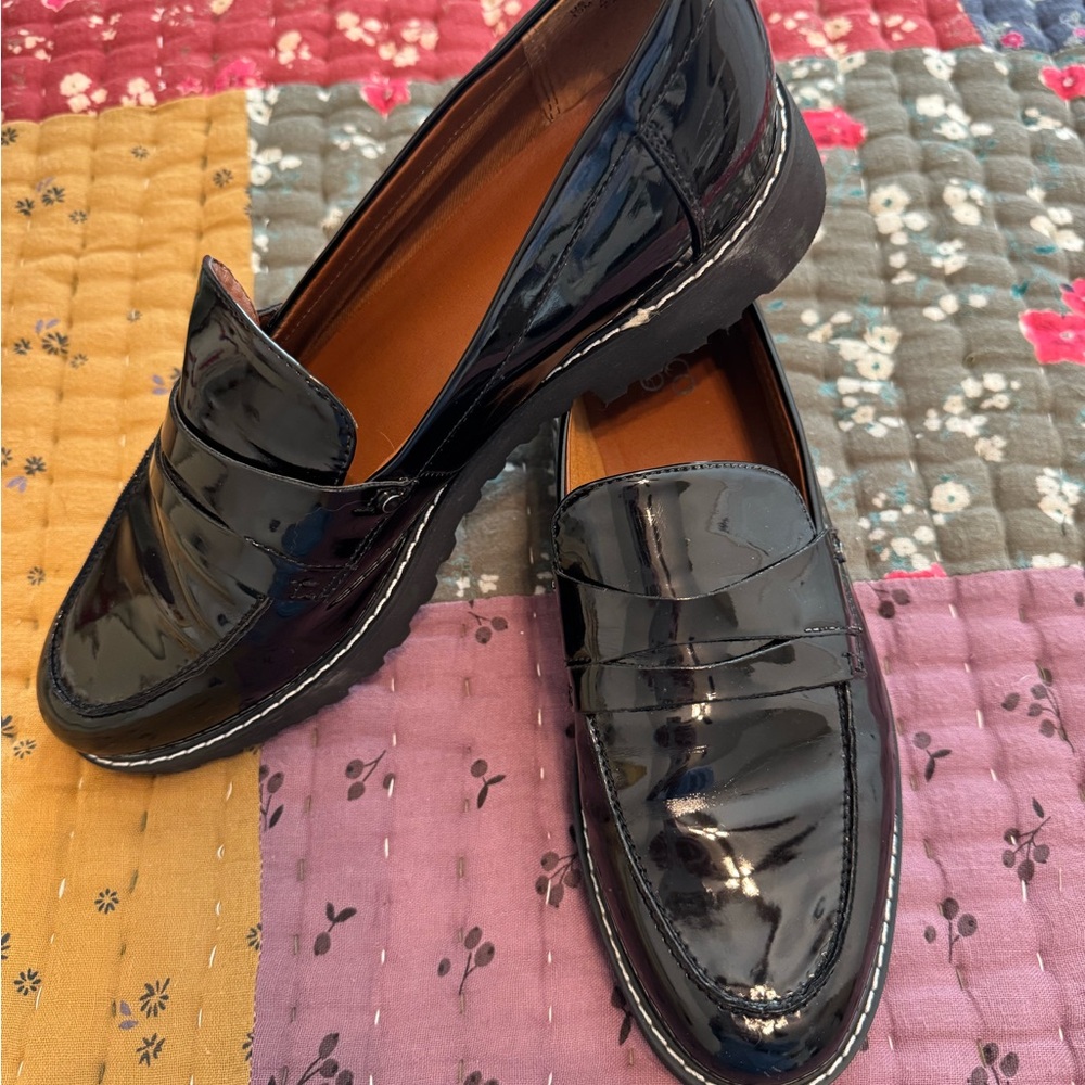Franco Sarto Black Patent Leather Penny Loafers - Picture 3 of 6